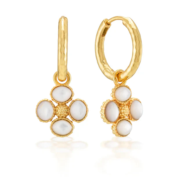 Capucine De Wulf Berry Clover Hoop Earrings with Double Sided Charms, Mother of Pearl