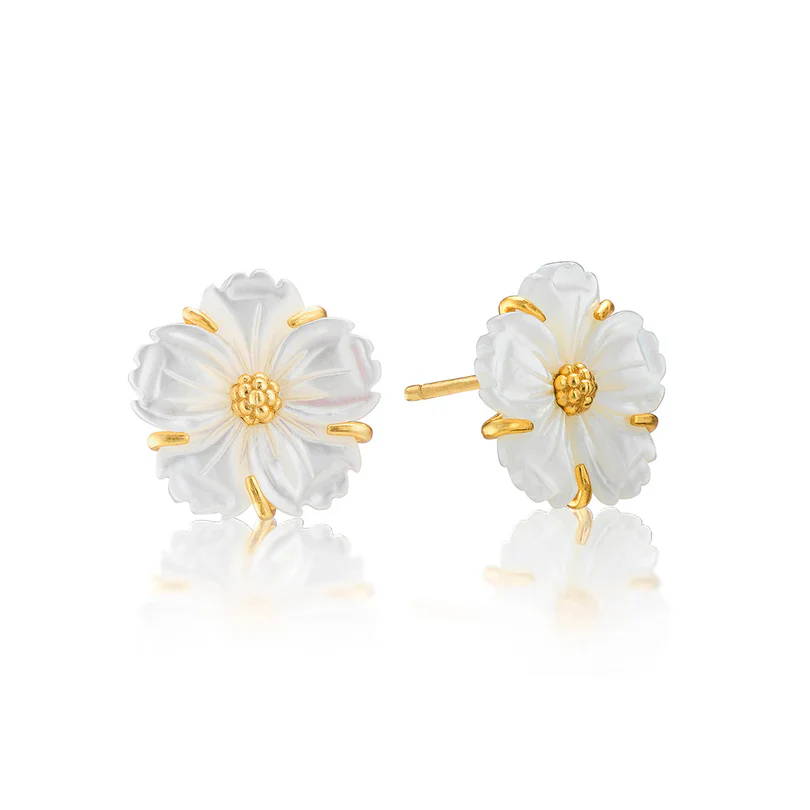Capucine De Wulf Mermaid Garden Petite Stud Earrings, Mother of Pearl