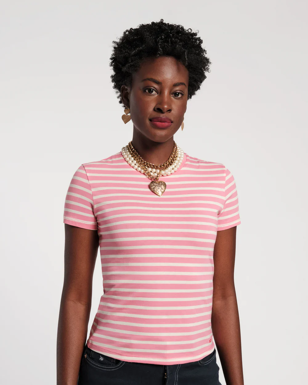Frances Valentine Super Striped Baby Tee, Pink/Oyster