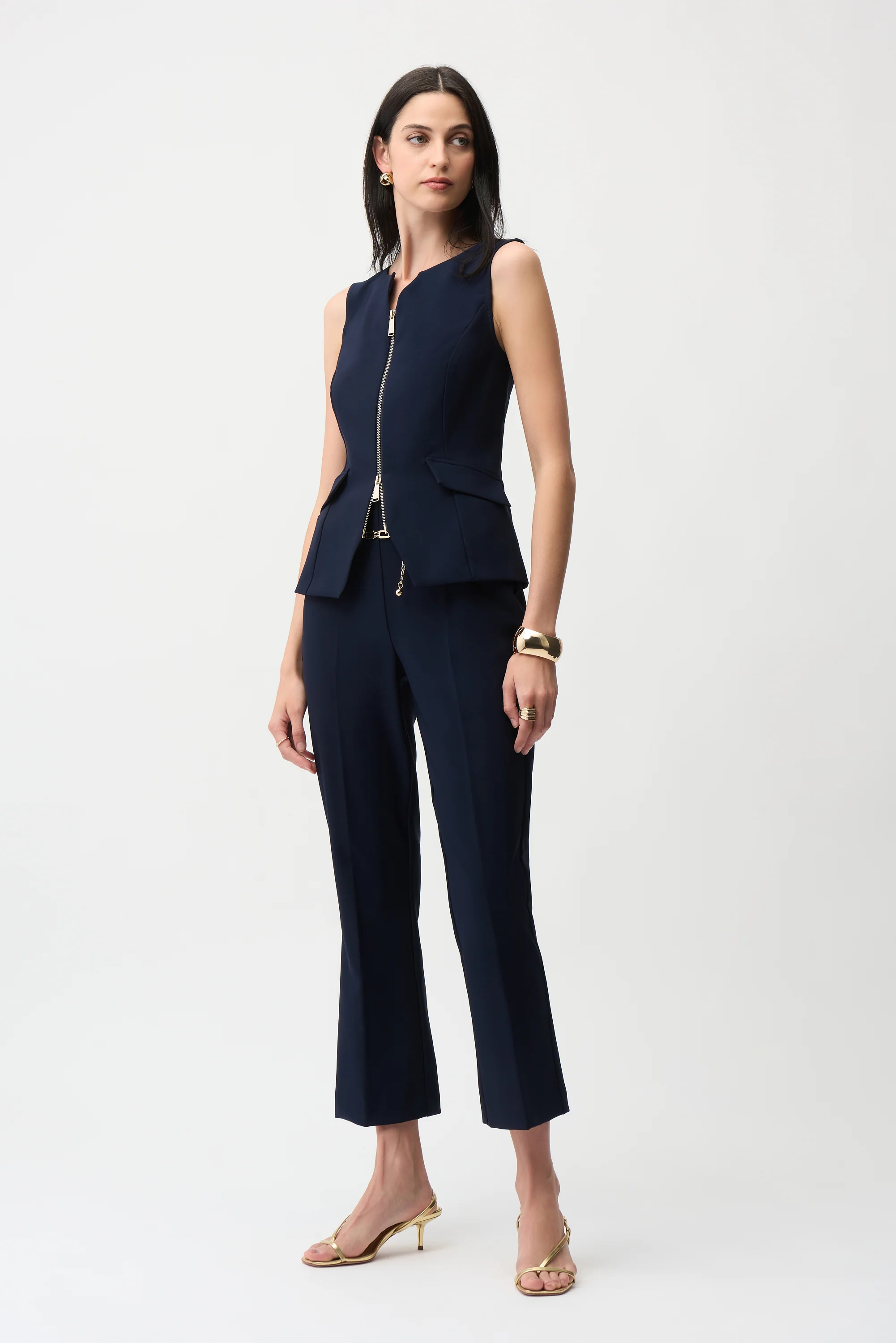 Joseph Ribkoff Lux Twill Pull-On Flare Pants With Chain Belt