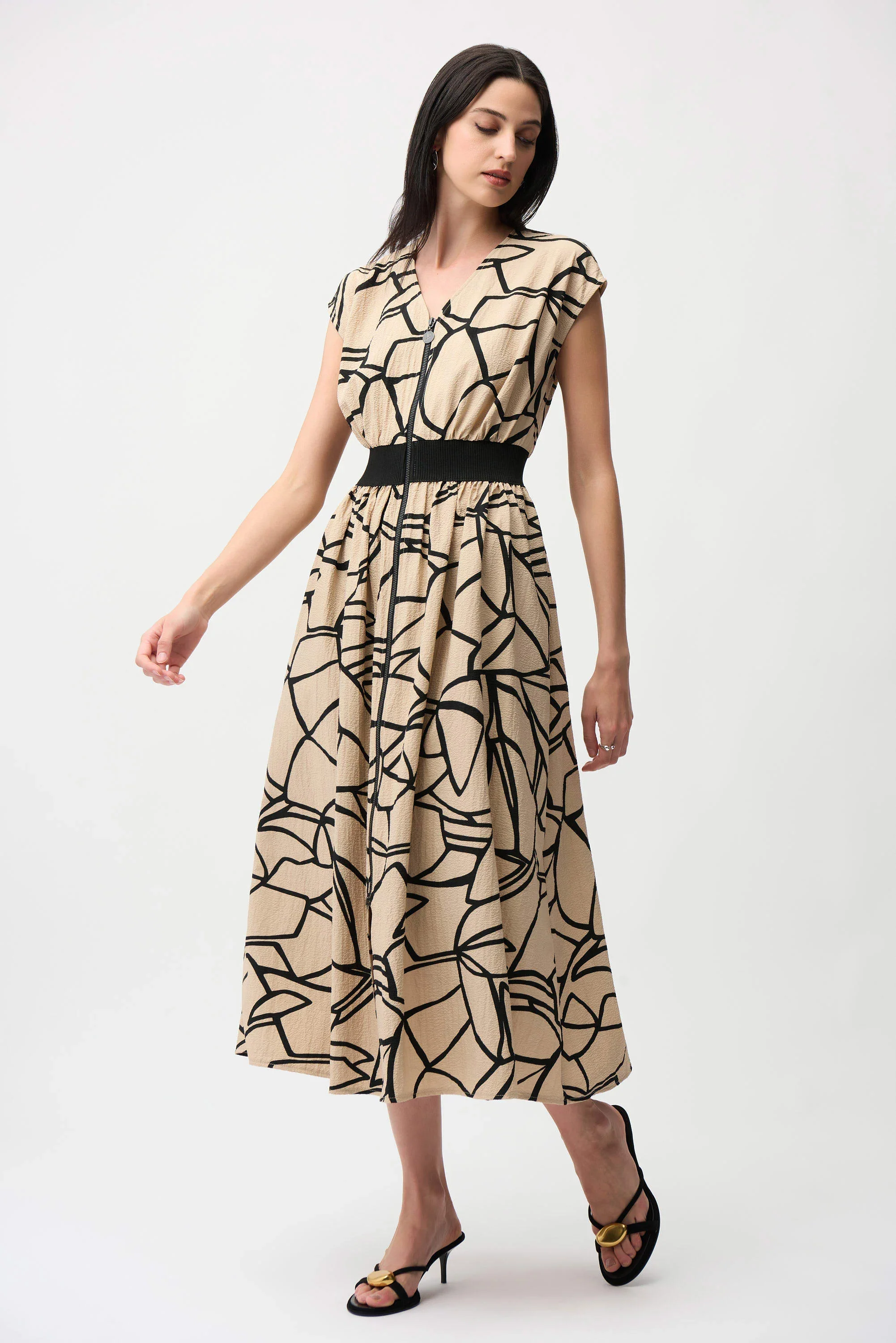 Joseph Ribkoff Seersucker Abstract Print Fit and Flare Dress