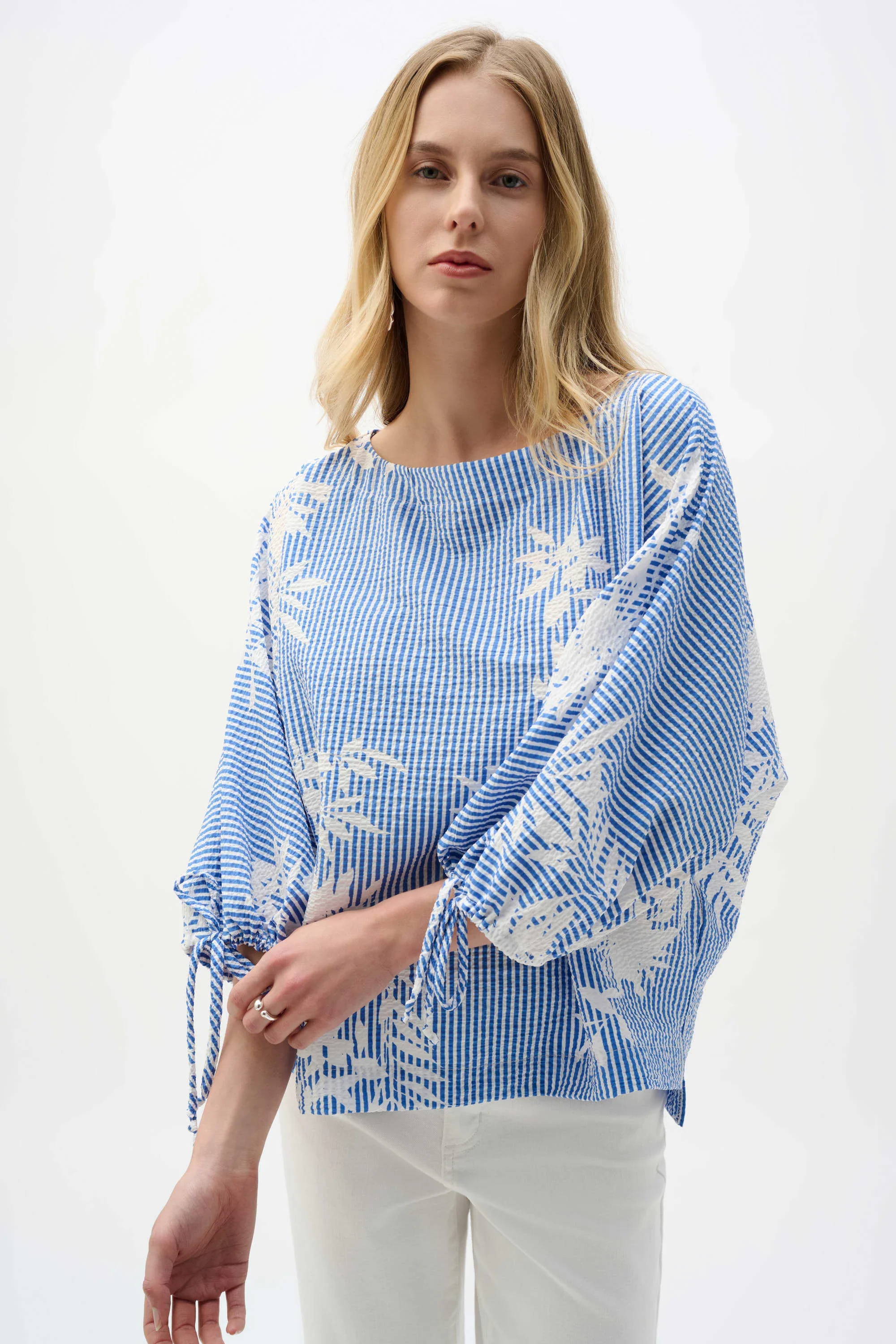 Joseph Ribkoff Woven Seersucker Floral Print Trapeze Top