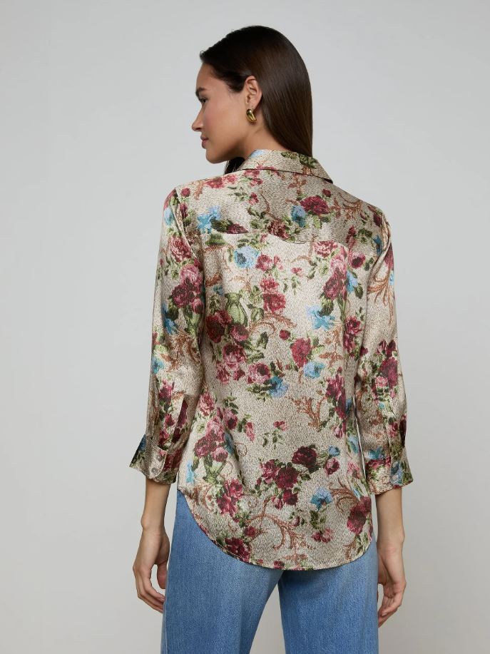 L'Agence Dani 3/4 Sleeve Blouse, Multi Floral Tapestry - Final Sale - Image 4
