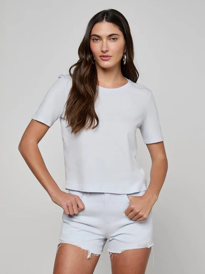 L'Agence Stormy Cropped Cotton Tee, Pale Blue Mist