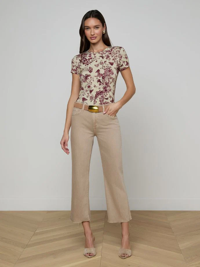 L'Agence Wanda High Rise Crop Wide Leg Jean, Biscuit