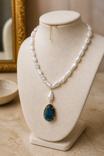 Sconset Flair Studio Faceted Labradorite & Nugget Pearl Necklace