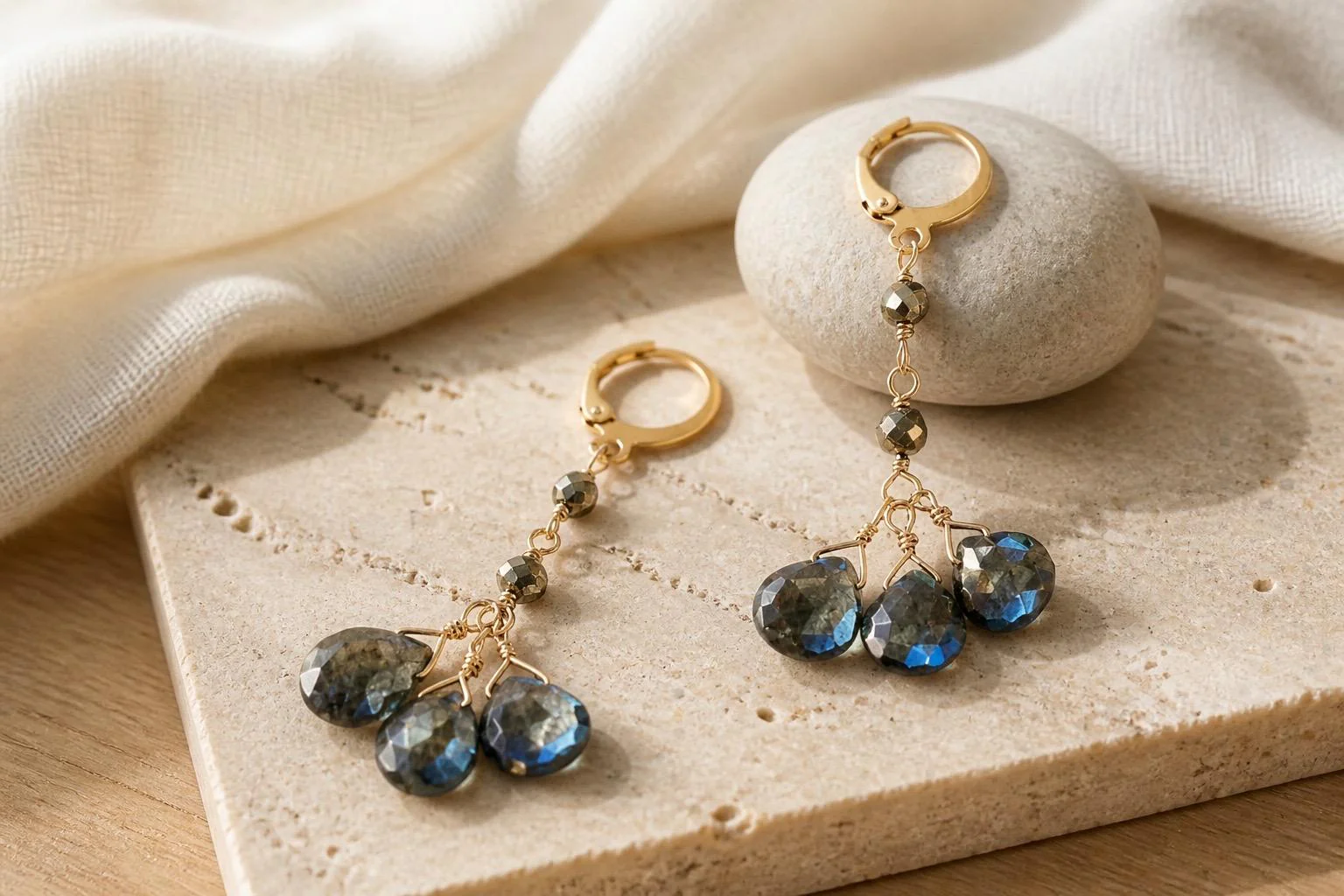 Sconset Flair Studio Faceted Labradorite & Pyrite Earrings