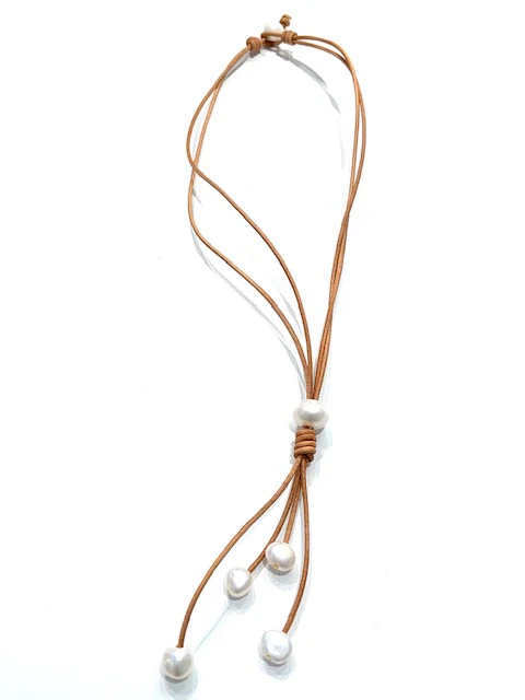 Sconset Flair Studio Natural Leather & Pearl Lariat Necklace, 2 lengths - Image 2